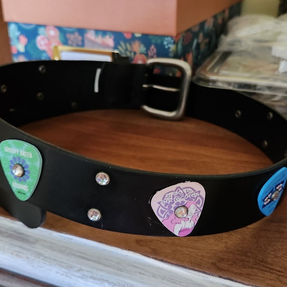 Black Belt with Decorative Guitar Picks
